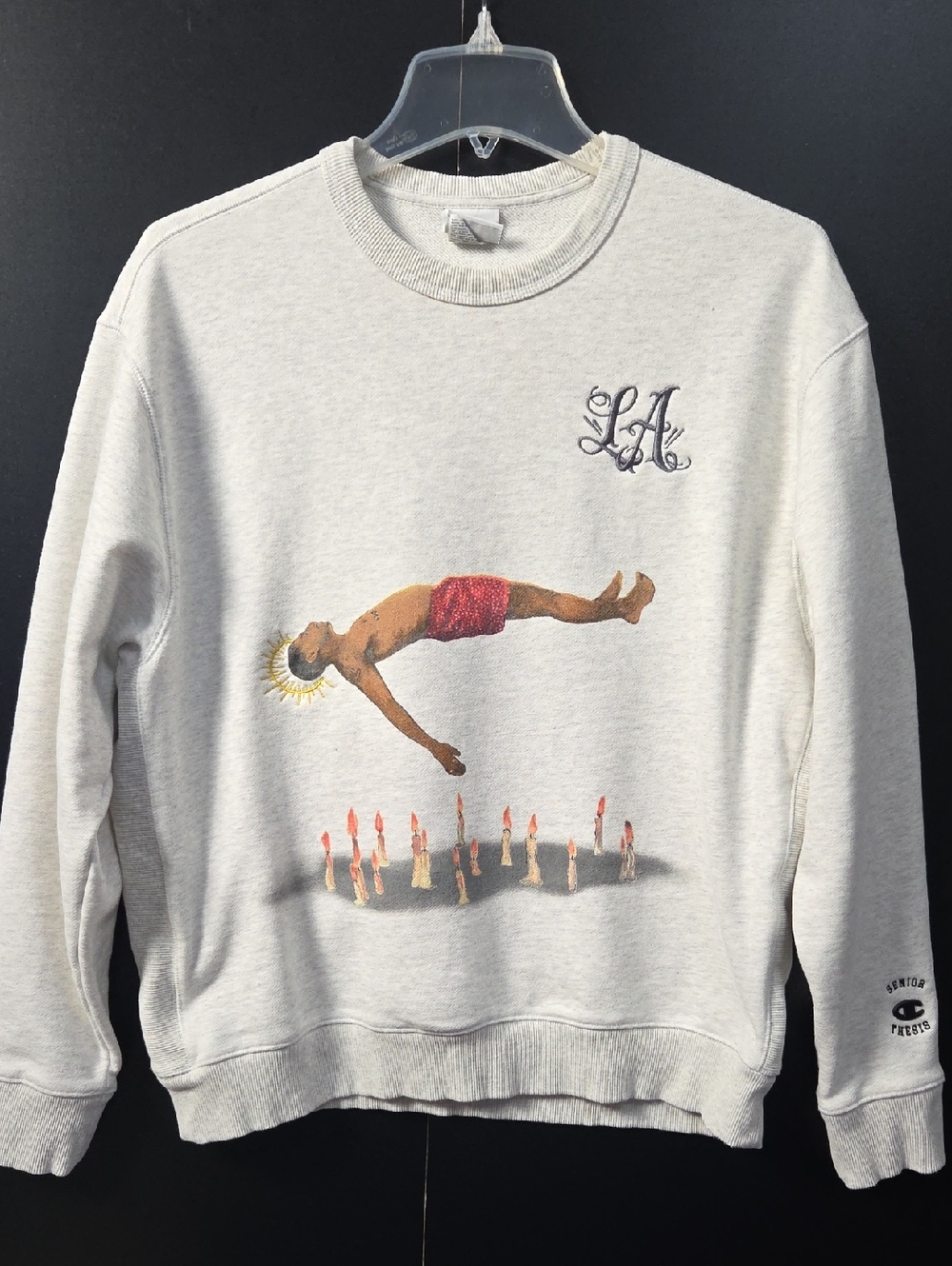 Champion Heather Gray Crewneck Sweatshirt 'Senior Thesis'  L